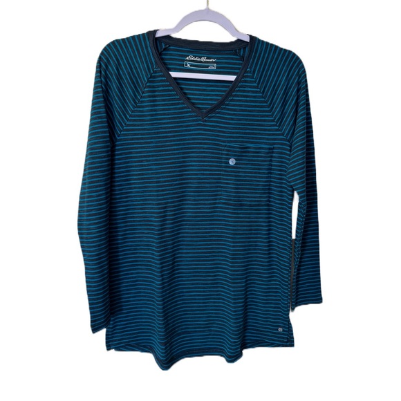 Eddie Bauer Tee Size Small V-neck Long Sleeve Stripes - Picture 8 of 8
